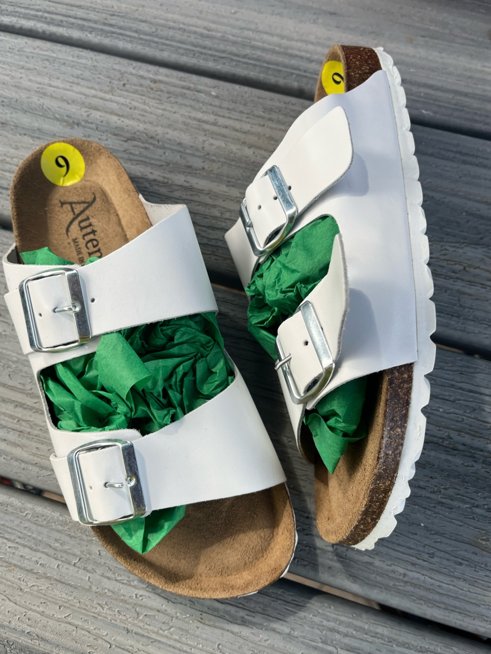 Autenti Genuine Leather Made In Spain Buckle Slide In Sandals White  9 New